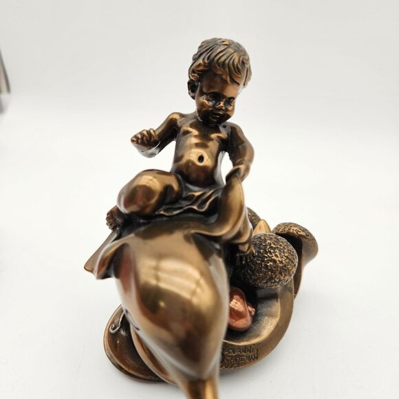 Vintage 1977 Giovanni Schoeman Cold Cast Bronze Sculpture Cherub Boy on Dolphin - Picture 5 of 10